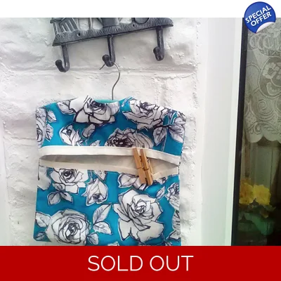 Blue Roses Peg Bag: Lined Cotton Laundry Bag with Hanger